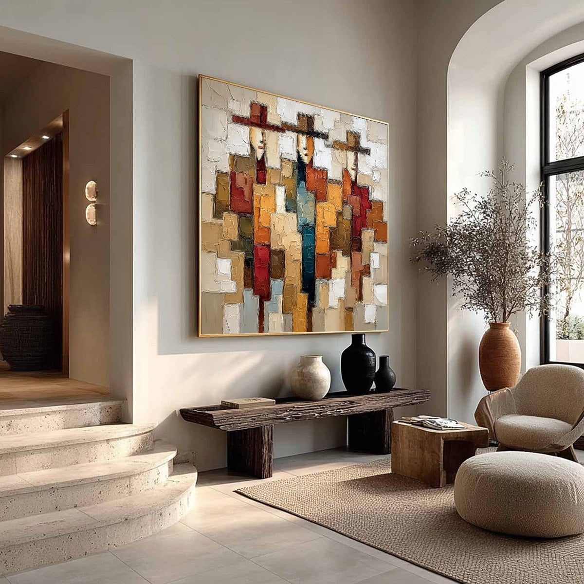 THE COMPANIONS: Textured Abstract Figurative Painting