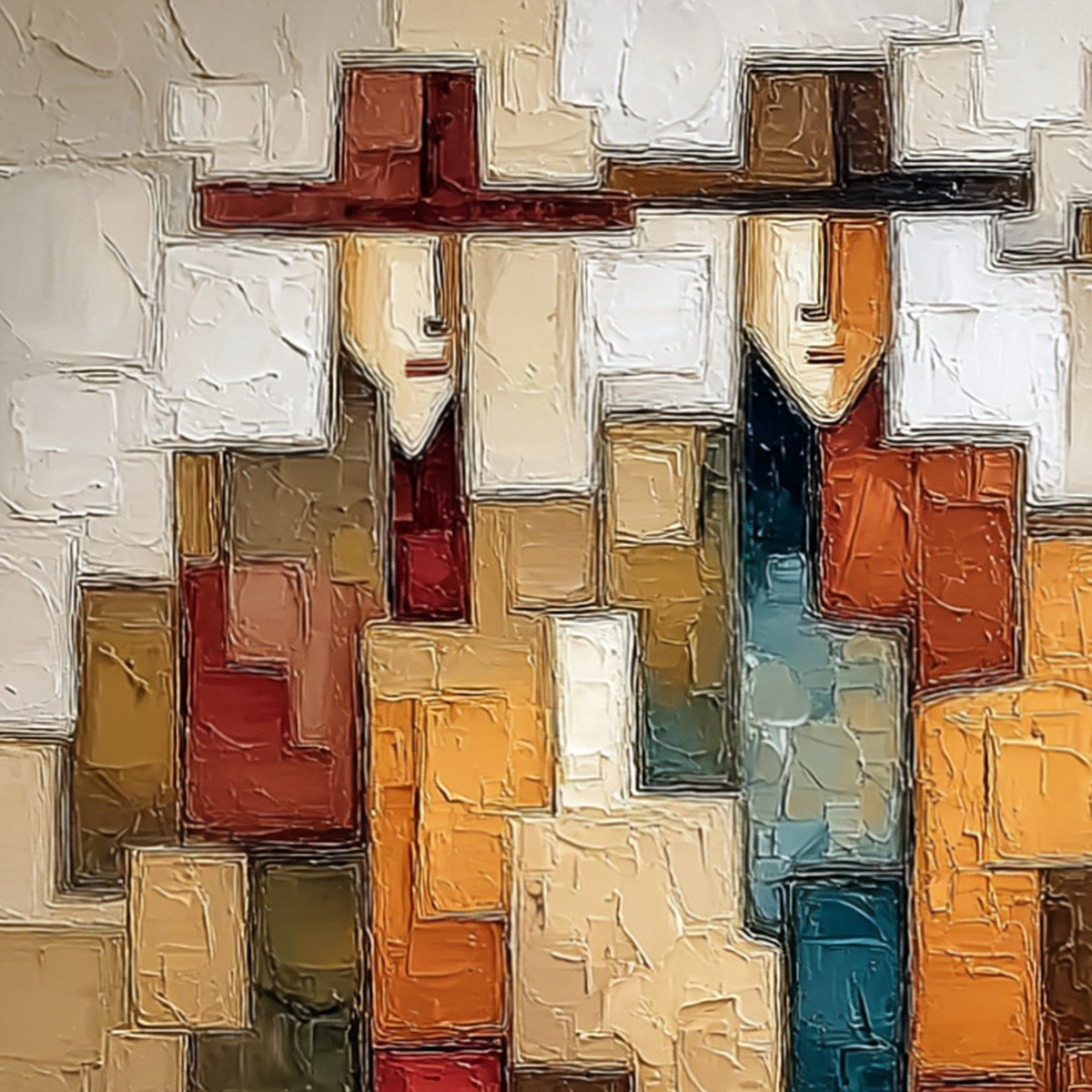 THE COMPANIONS: Textured Abstract Figurative Painting