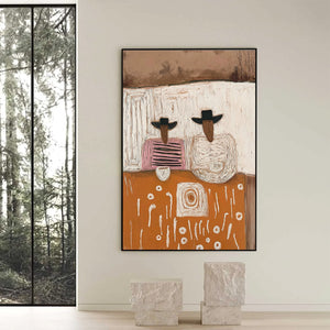 The Companions textured impasto oil painting, boho figurative modern wall art.