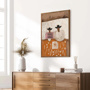 Original textured impasto oil painting 'The Companions', boho figurative handmade wall art.