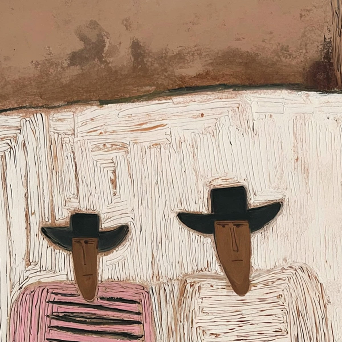 Original impasto oil painting of two textured boho figures, titled 'The Companions'.