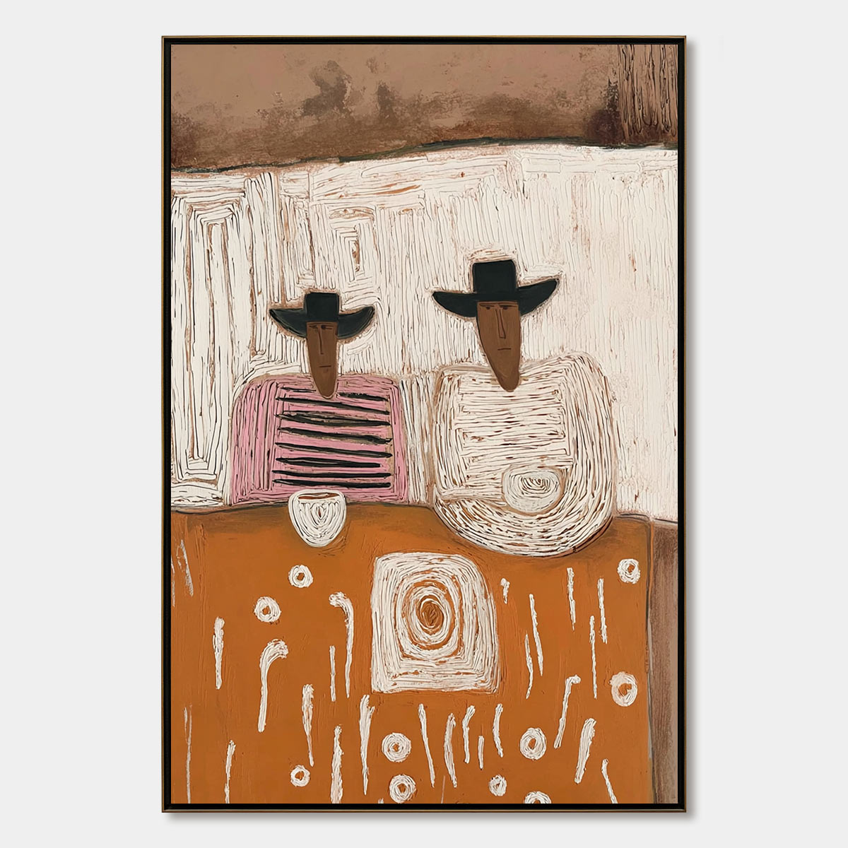 Original handmade impasto oil painting 'The Companions', boho figurative wall art.