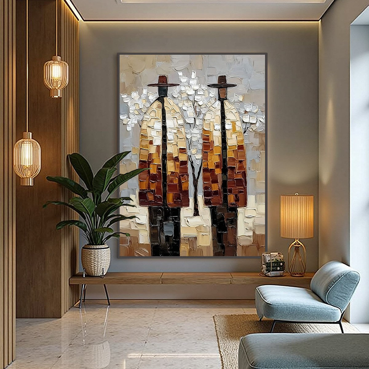 THE COMPANIONS: Textured Figurative Impasto Art for Modern Decor