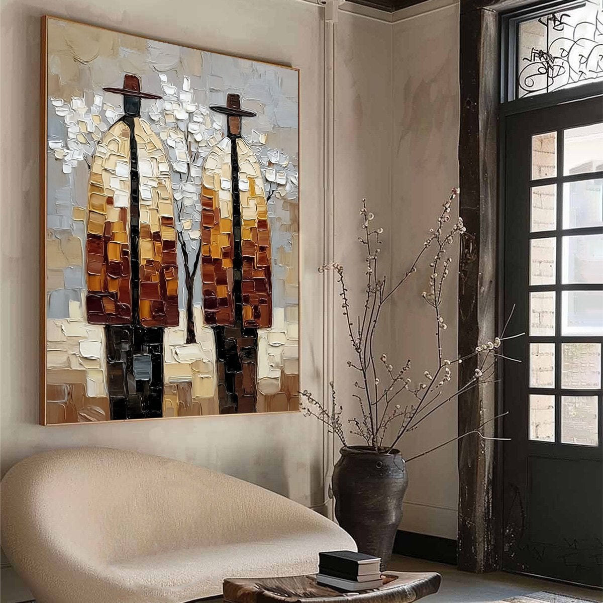 THE COMPANIONS: Textured Figurative Impasto Art for Modern Decor