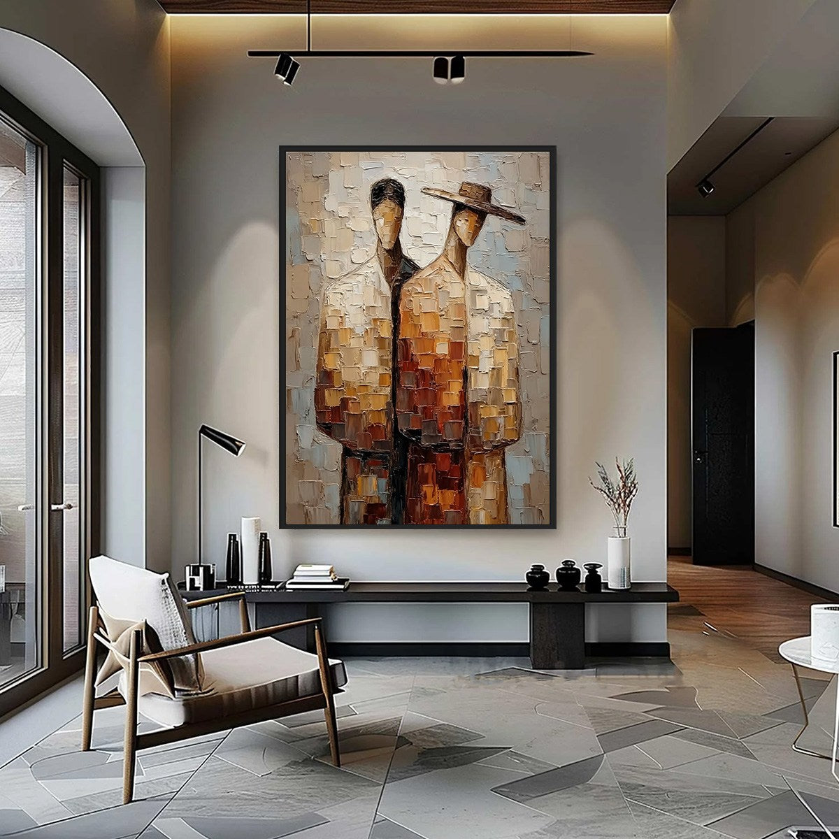 THE COMPANIONS: Textured Impasto Abstract Figurative Couple Painting