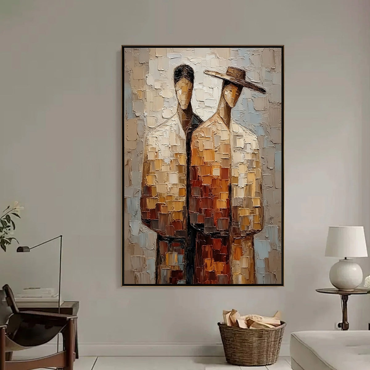 THE COMPANIONS: Textured Impasto Abstract Figurative Couple Painting