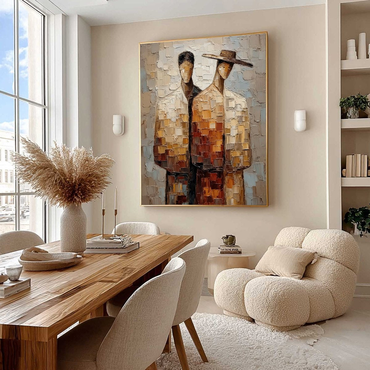 THE COMPANIONS: Textured Impasto Abstract Figurative Couple Painting