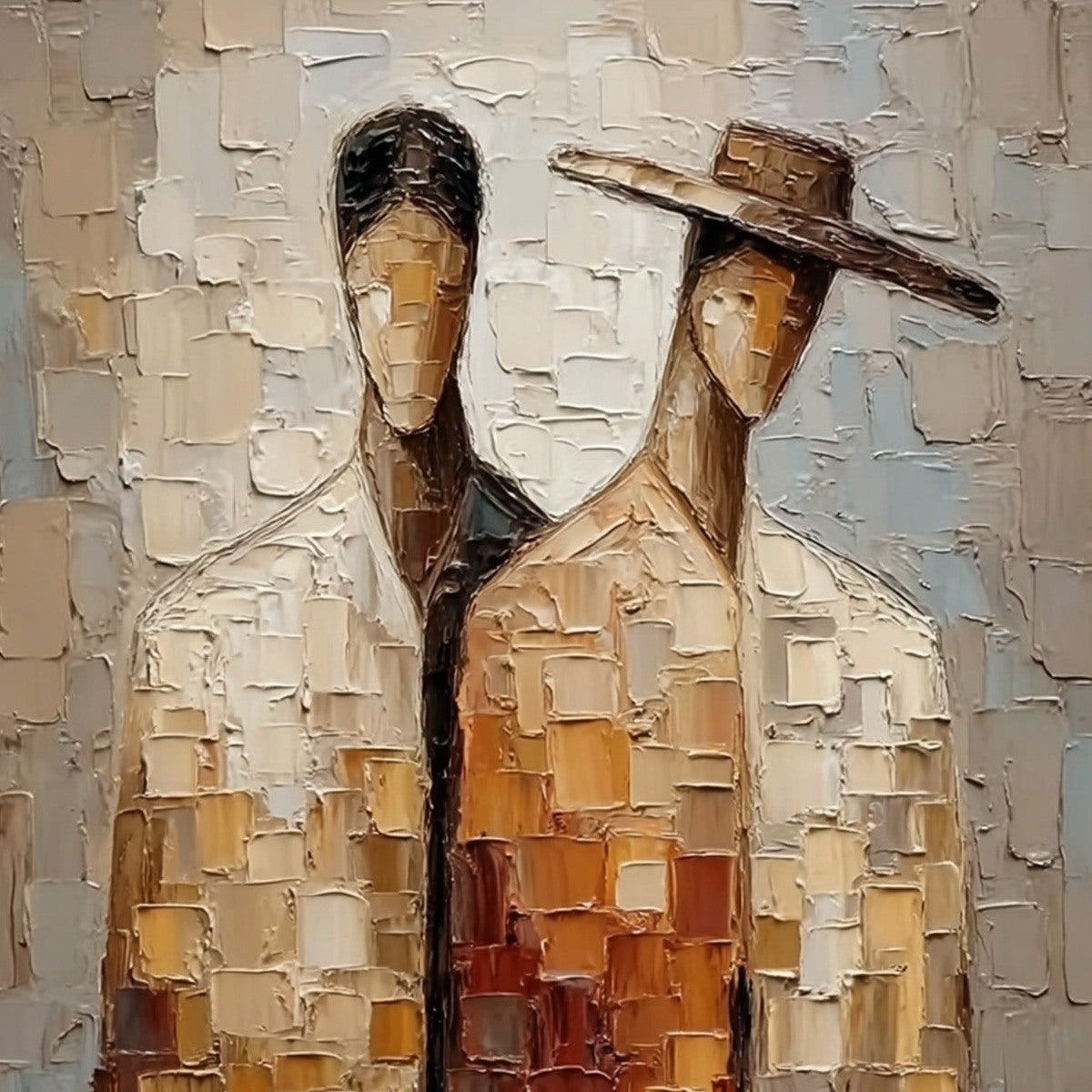 THE COMPANIONS: Textured Impasto Abstract Figurative Couple Painting