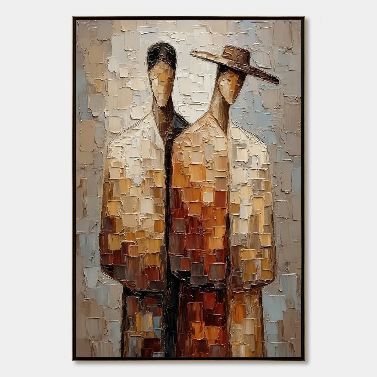 THE COMPANIONS: Textured Impasto Abstract Figurative Couple Painting