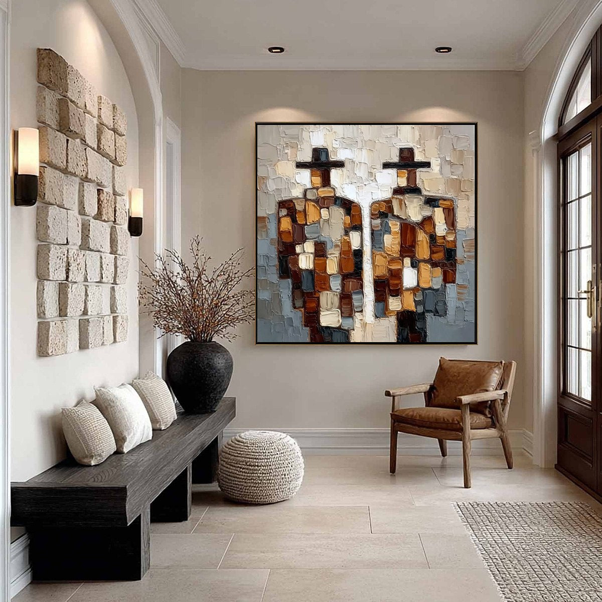 THE COMPANIONS: Textured Impasto Abstract Figures Painting