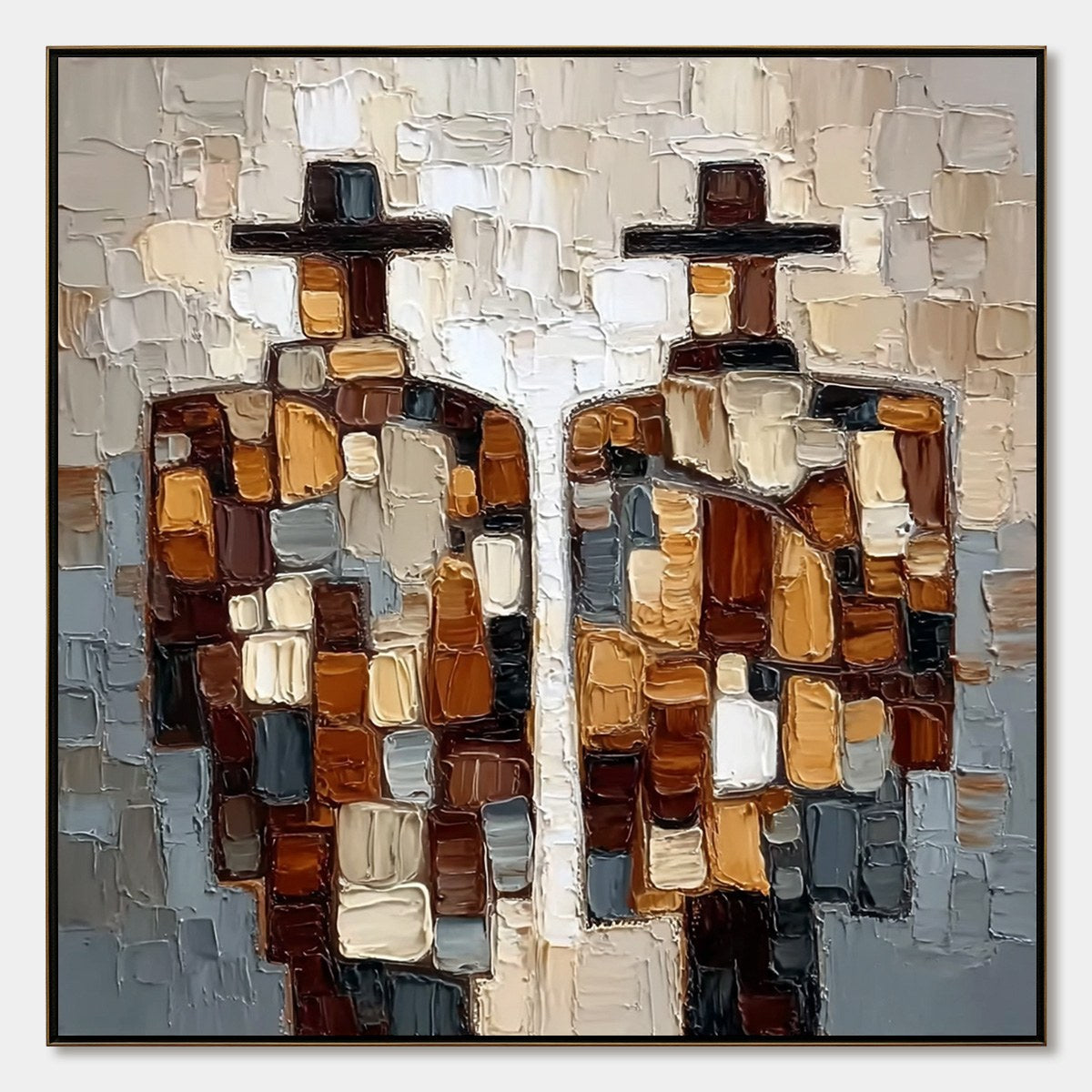 THE COMPANIONS: Textured Impasto Abstract Figures Painting