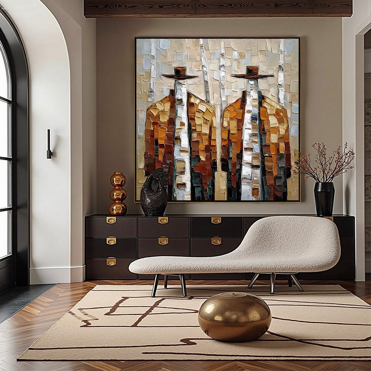 THE COMPANIONS: Textured Impasto Painting of Two Figures in a Forest