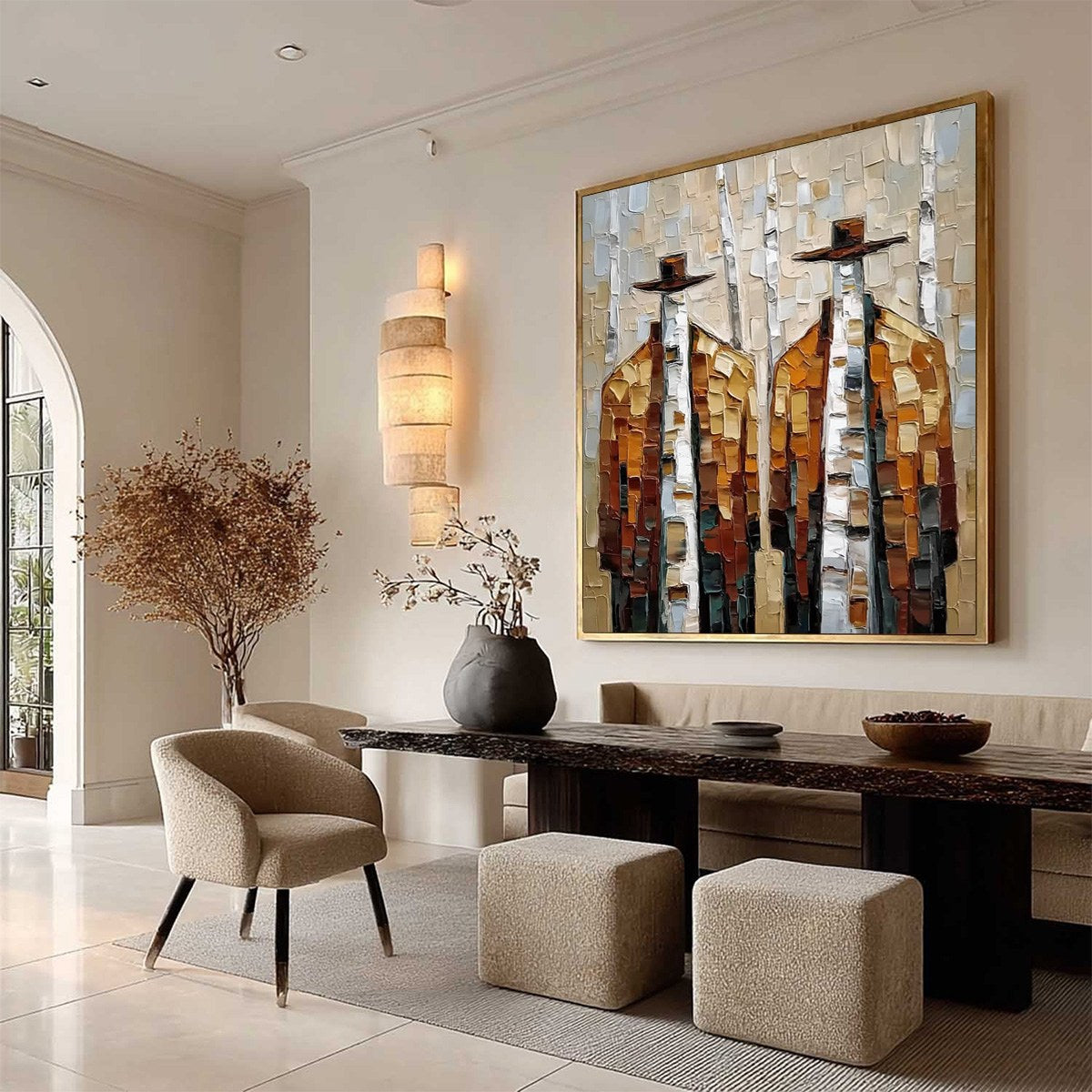 THE COMPANIONS: Textured Impasto Painting of Two Figures in a Forest