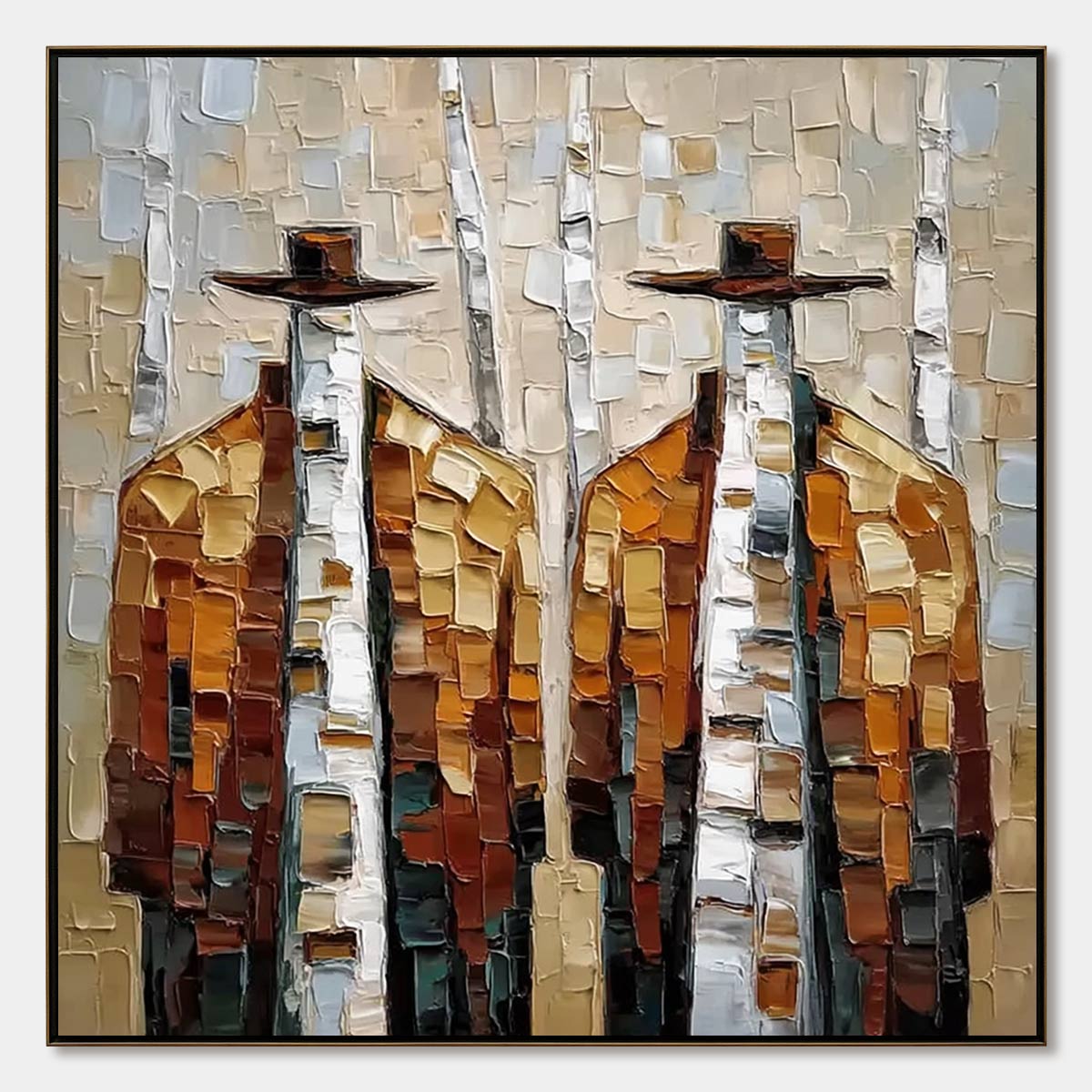 THE COMPANIONS: Textured Impasto Painting of Two Figures in a Forest