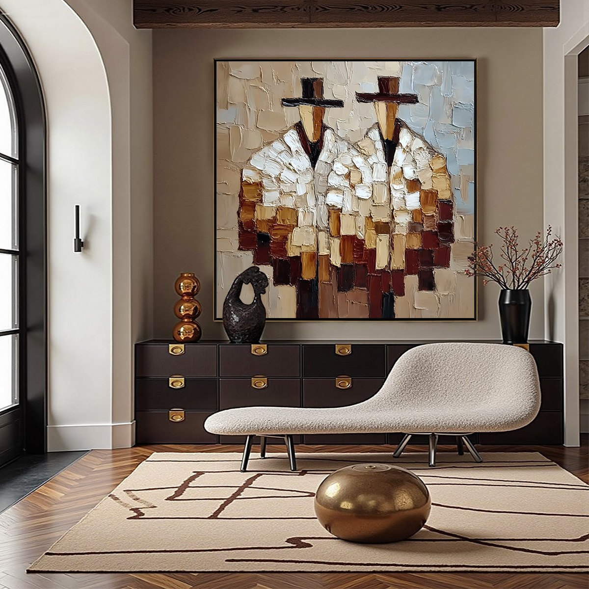 **THE COMPANIONS**: Textured Abstract Figurative Impasto Wall Art