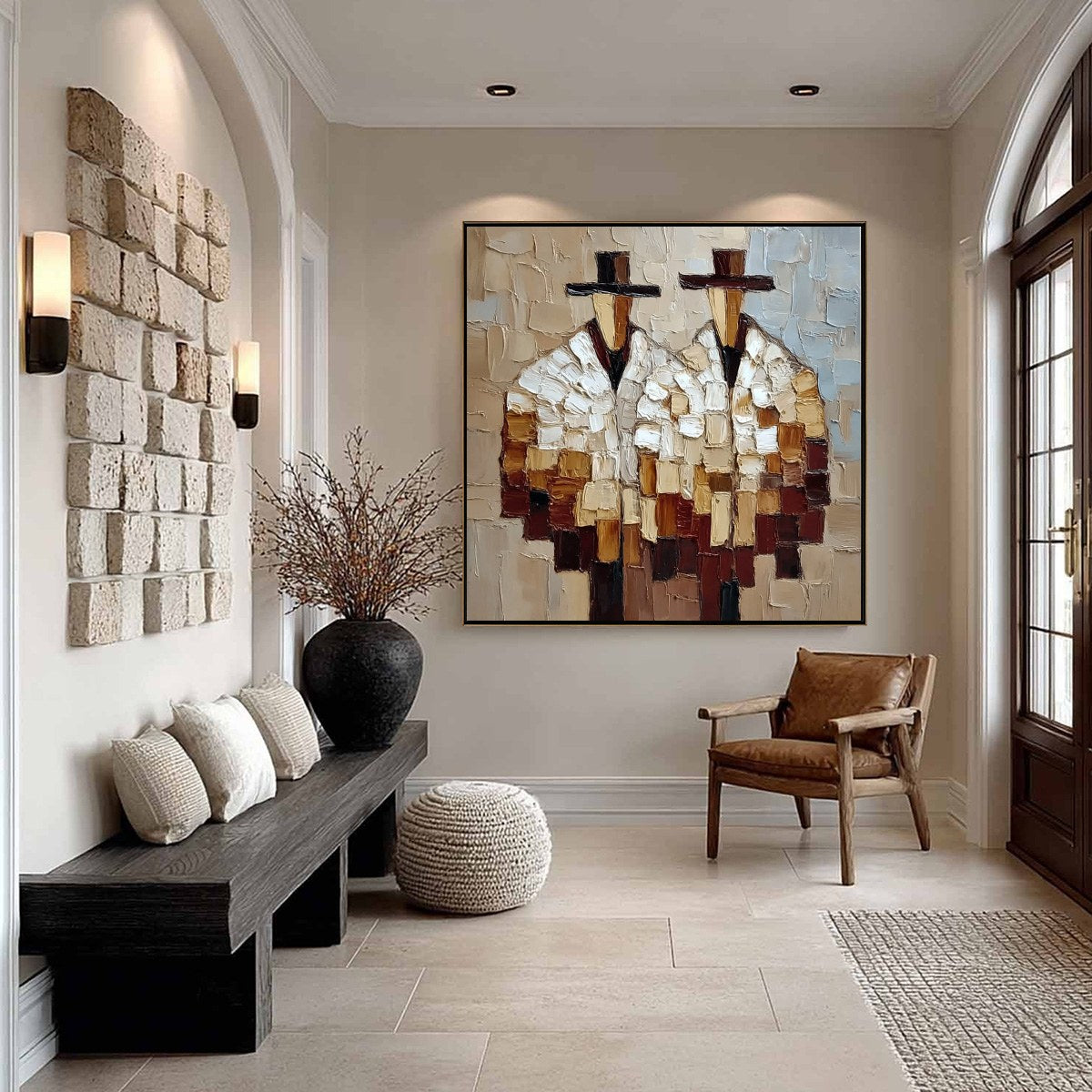 **THE COMPANIONS**: Textured Abstract Figurative Impasto Wall Art