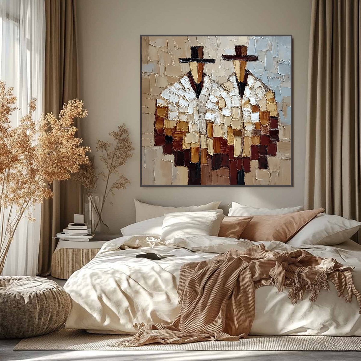 **THE COMPANIONS**: Textured Abstract Figurative Impasto Wall Art