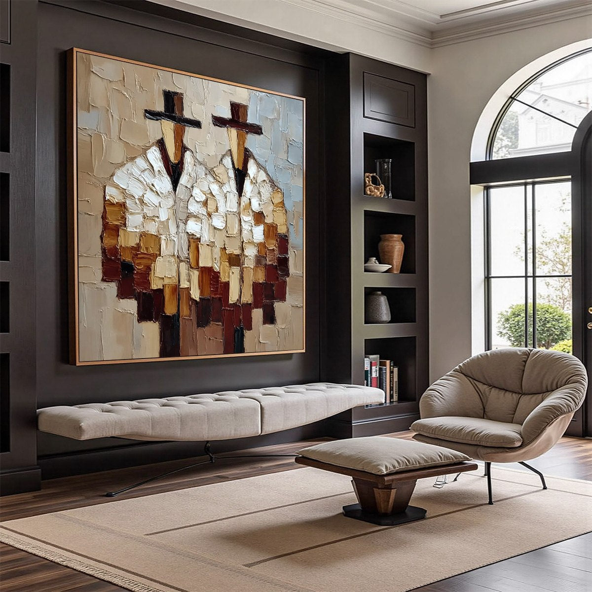 **THE COMPANIONS**: Textured Abstract Figurative Impasto Wall Art