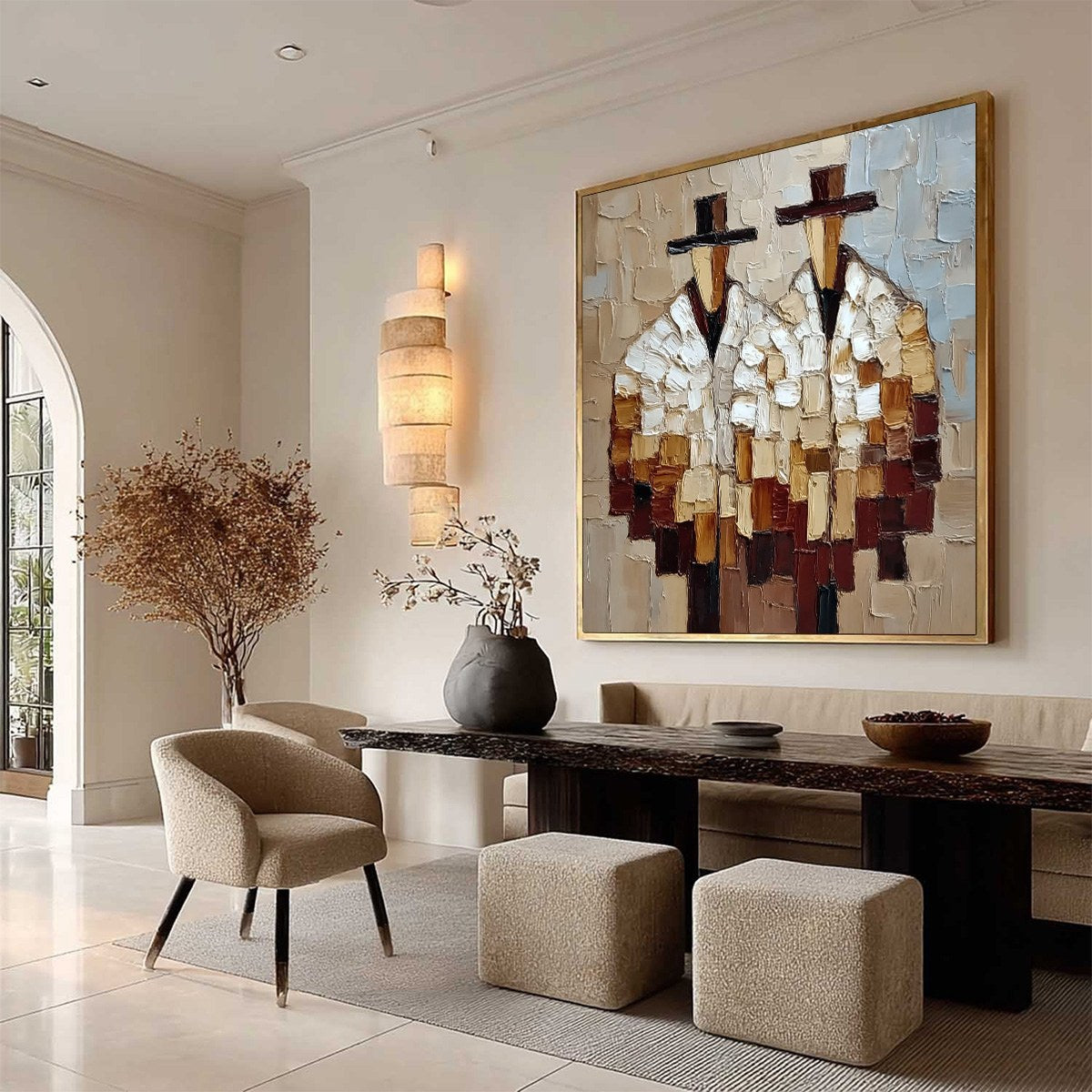 **THE COMPANIONS**: Textured Abstract Figurative Impasto Wall Art