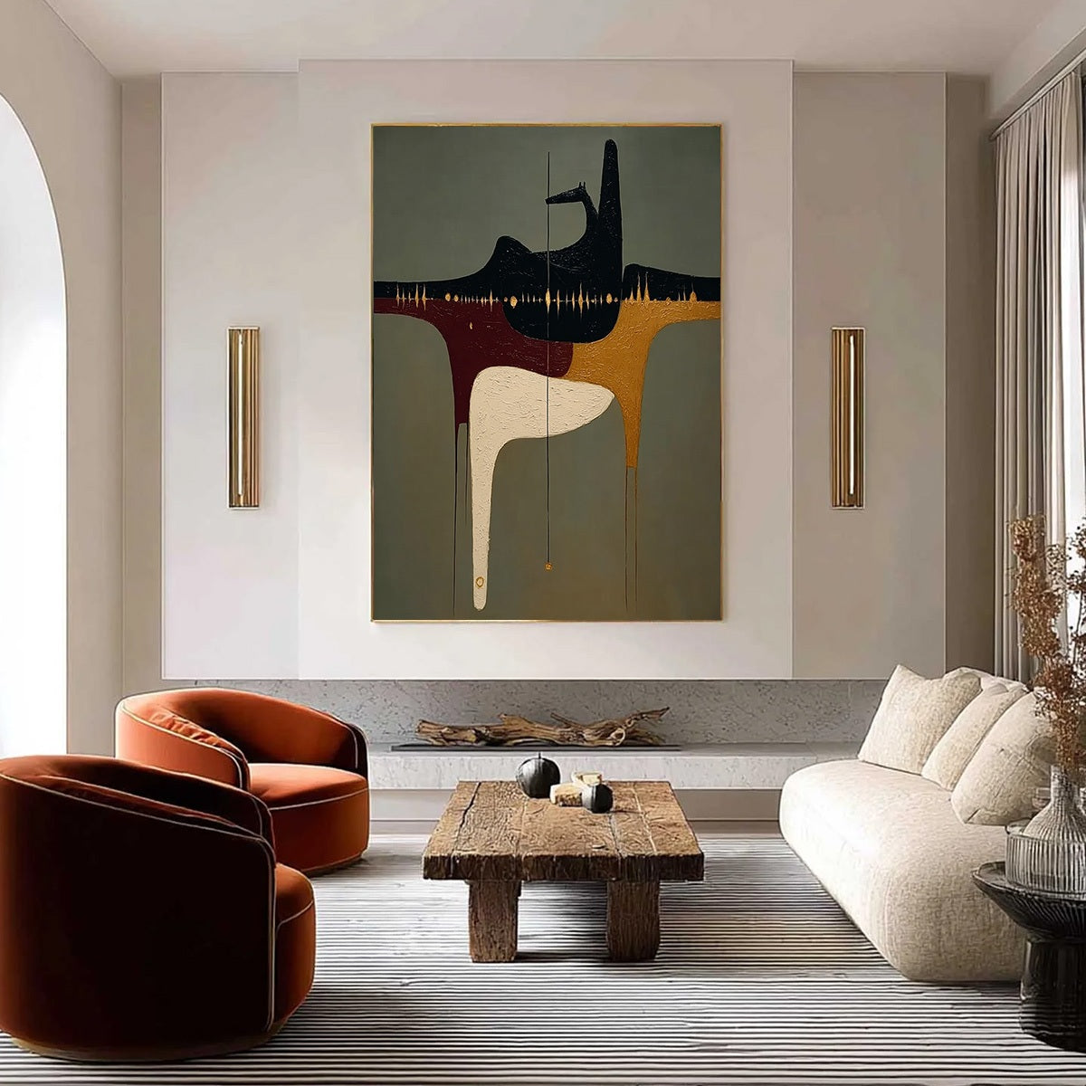 THE CONDUIT: Textured Minimalist Abstract Painting with Gold Accents