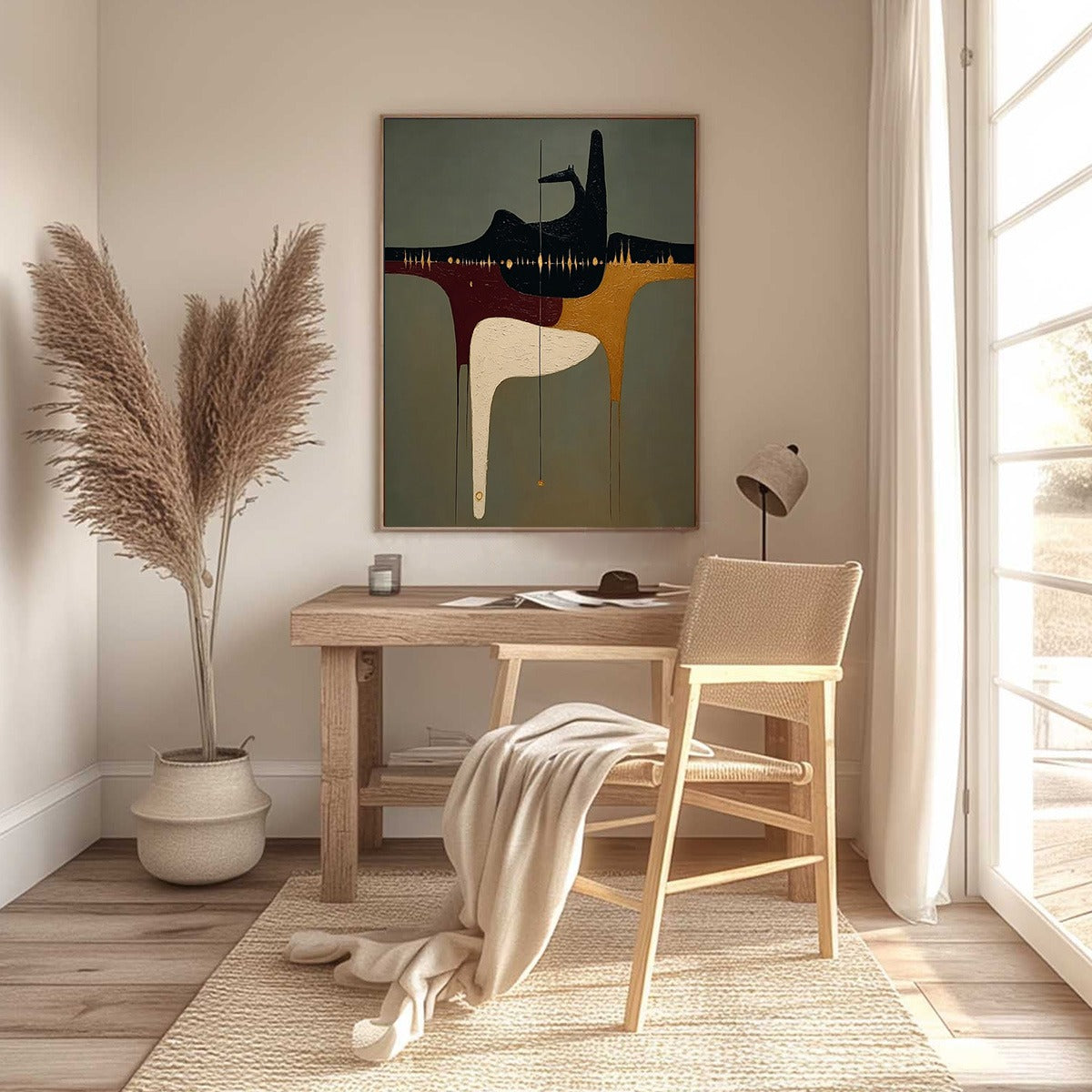 THE CONDUIT: Textured Minimalist Abstract Painting with Gold Accents