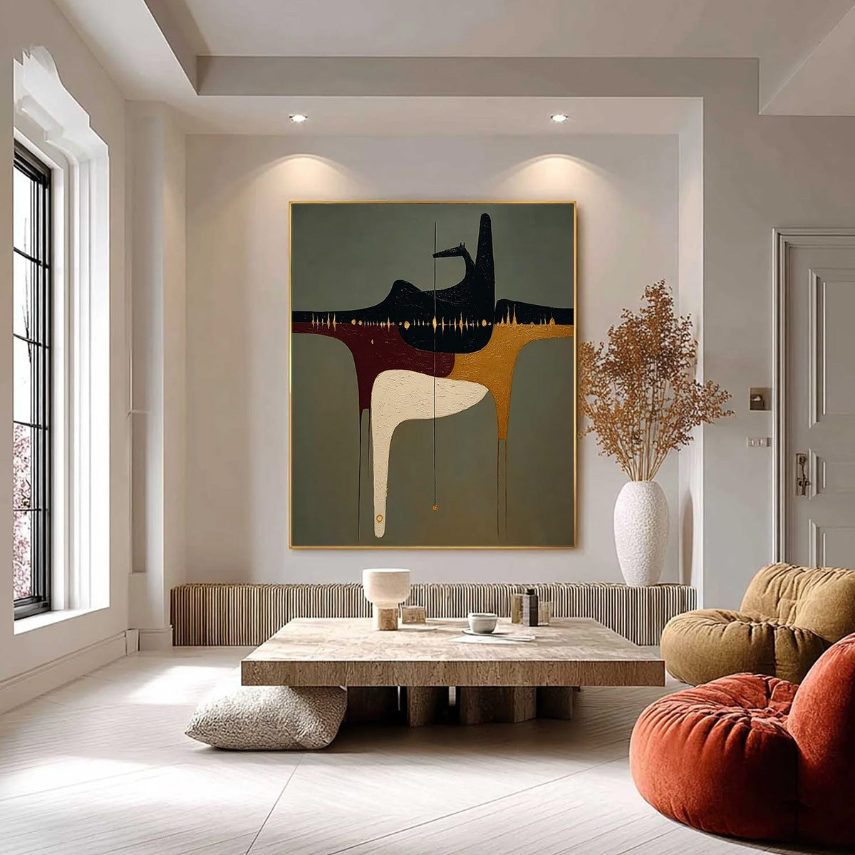 THE CONDUIT: Textured Minimalist Abstract Painting with Gold Accents