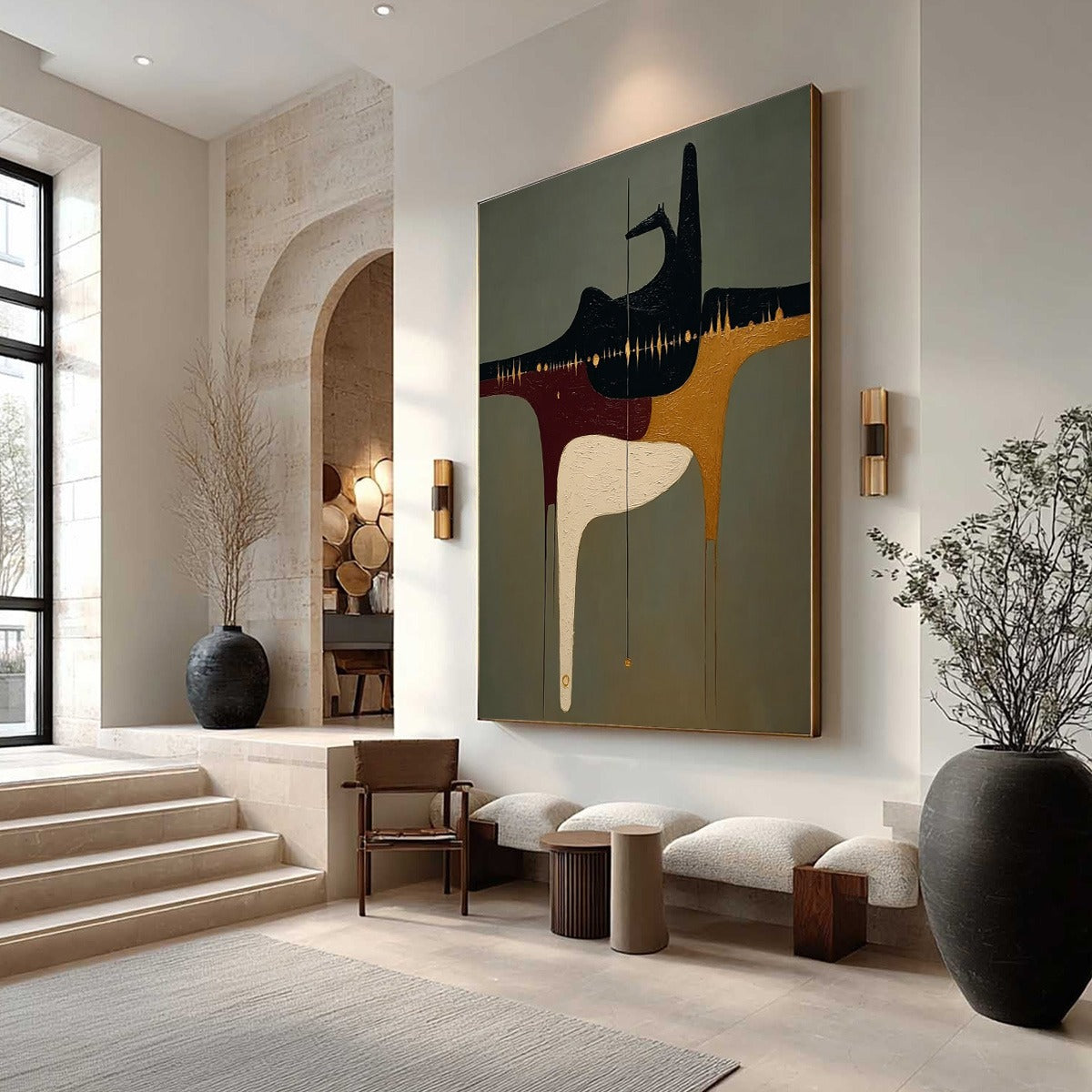 THE CONDUIT: Textured Minimalist Abstract Painting with Gold Accents