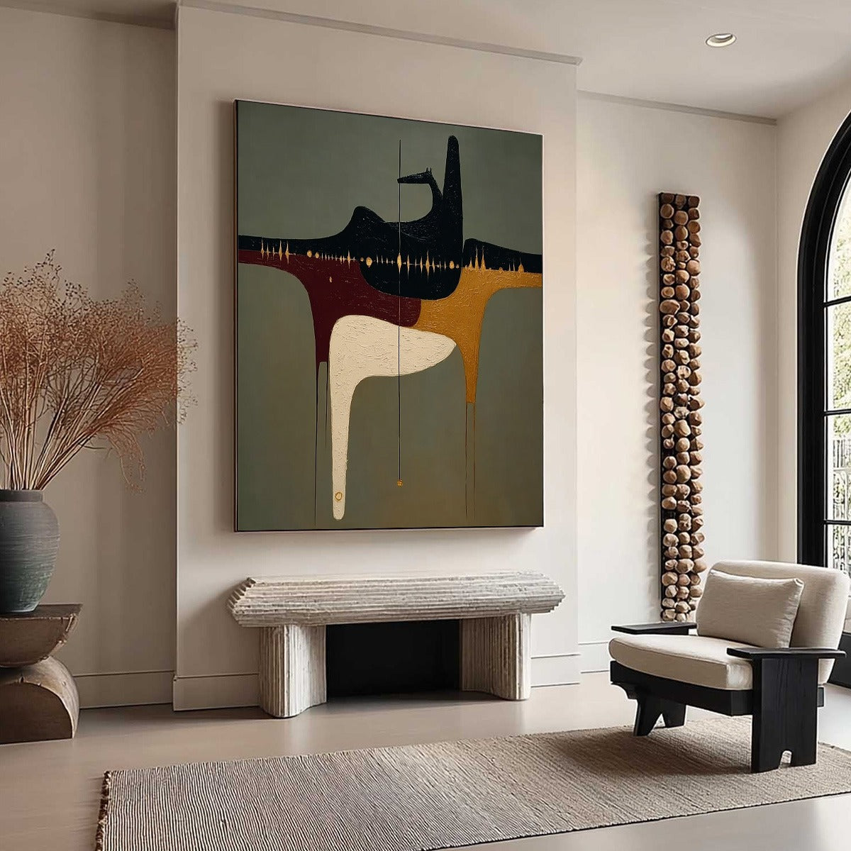 THE CONDUIT: Textured Minimalist Abstract Painting with Gold Accents