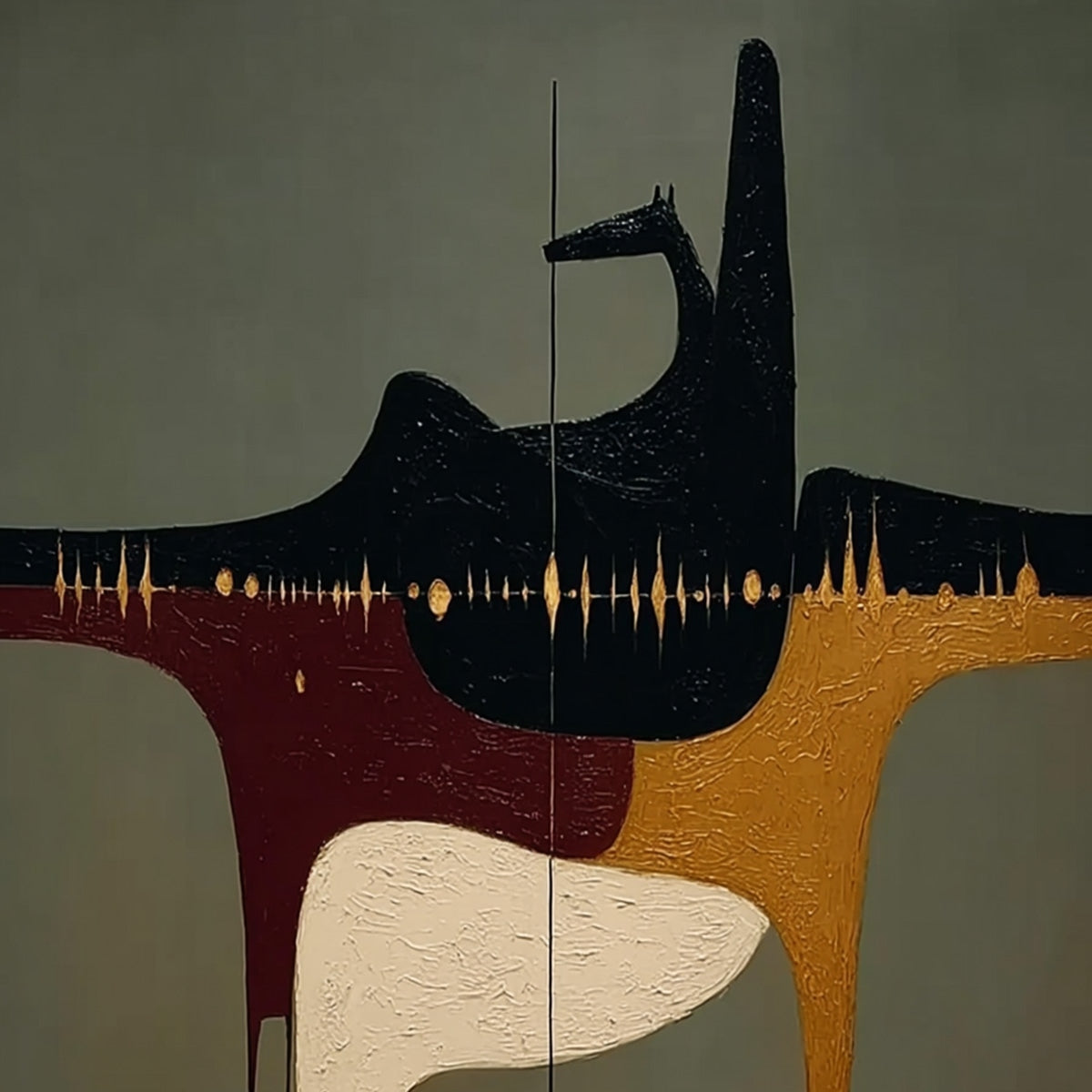 THE CONDUIT: Textured Minimalist Abstract Painting with Gold Accents