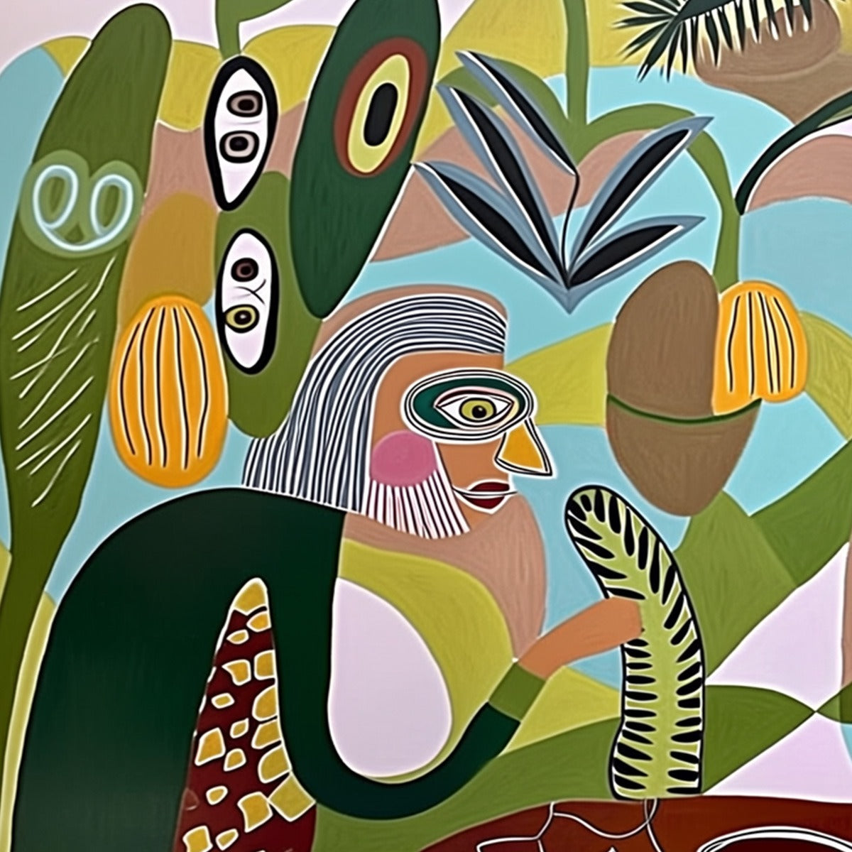 The Conversationalists Abstract Oil Painting | Colorful Horizontal