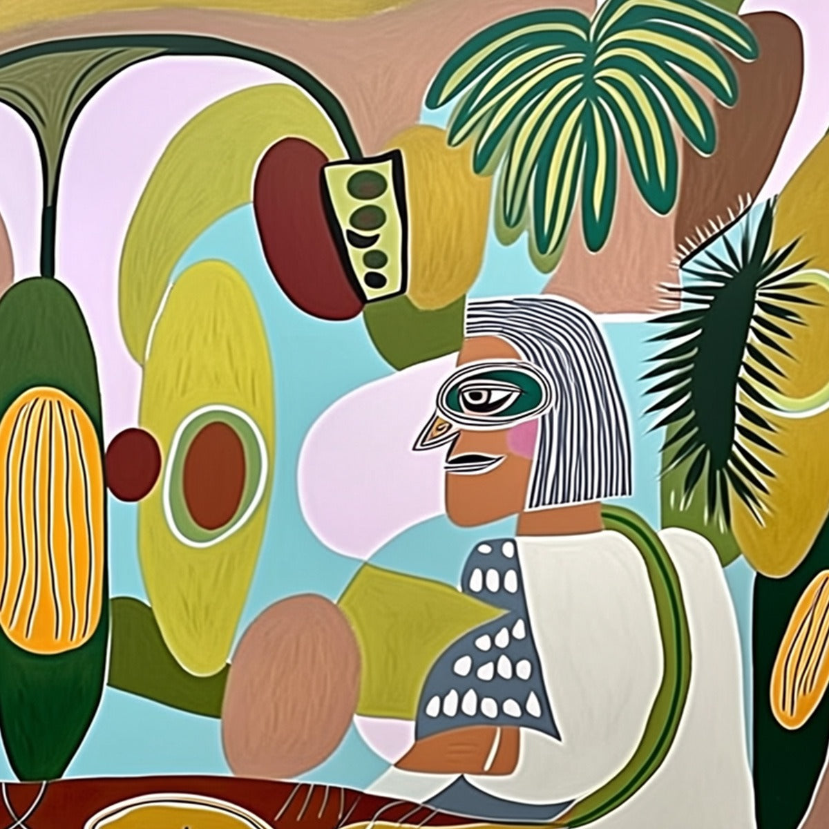THE CONVERSATIONALISTS: Large Horizontal Boho Abstract Figurative Painting