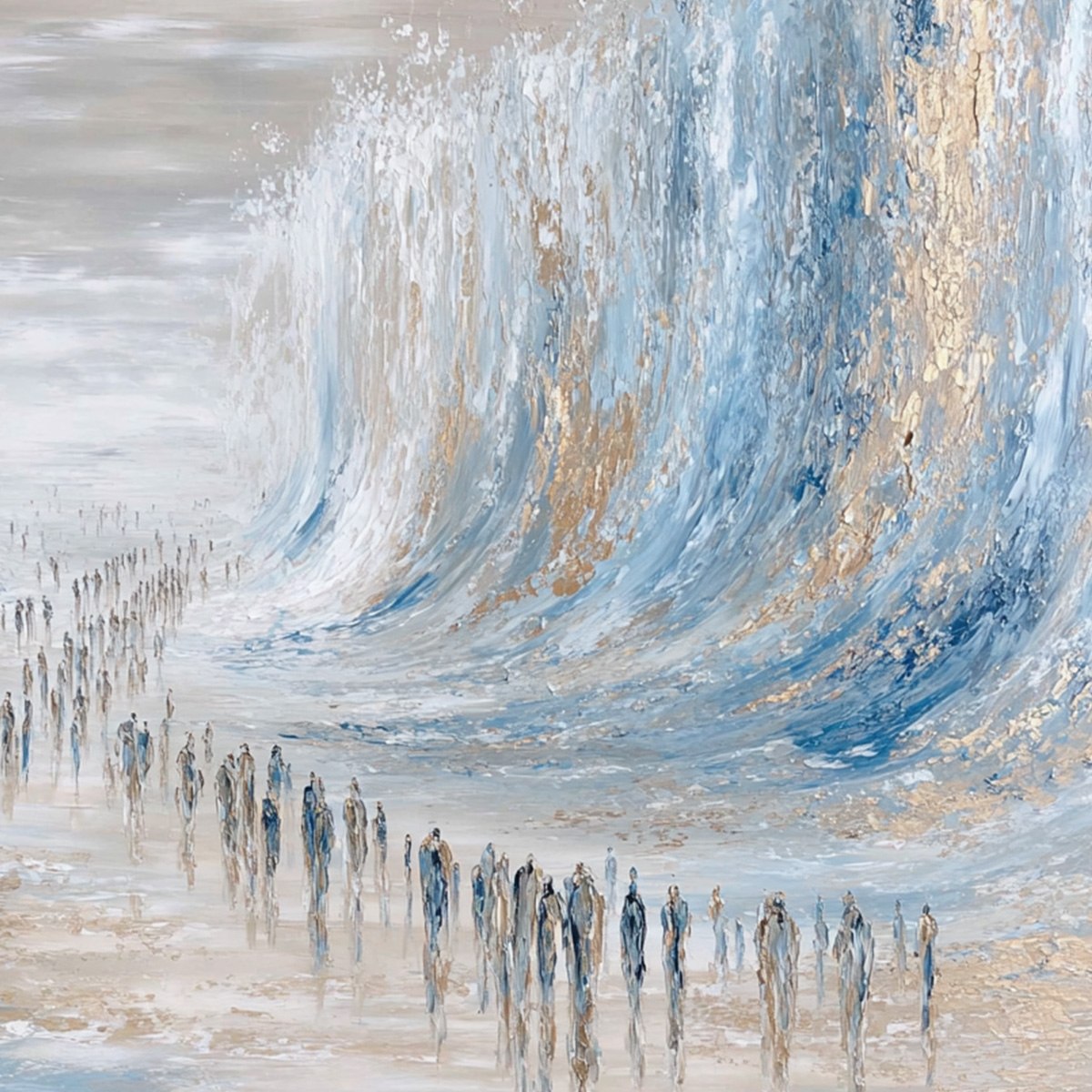 The Crossing Textured Abstract Blue and Gold Oil Painting – MontCarta