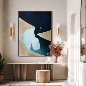 THE CROSSING: Minimalist Abstract Painting of a Figure's Journey