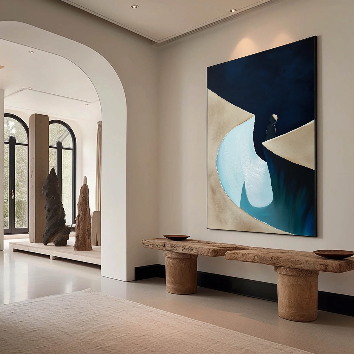 THE CROSSING: Minimalist Abstract Painting of a Figure's Journey