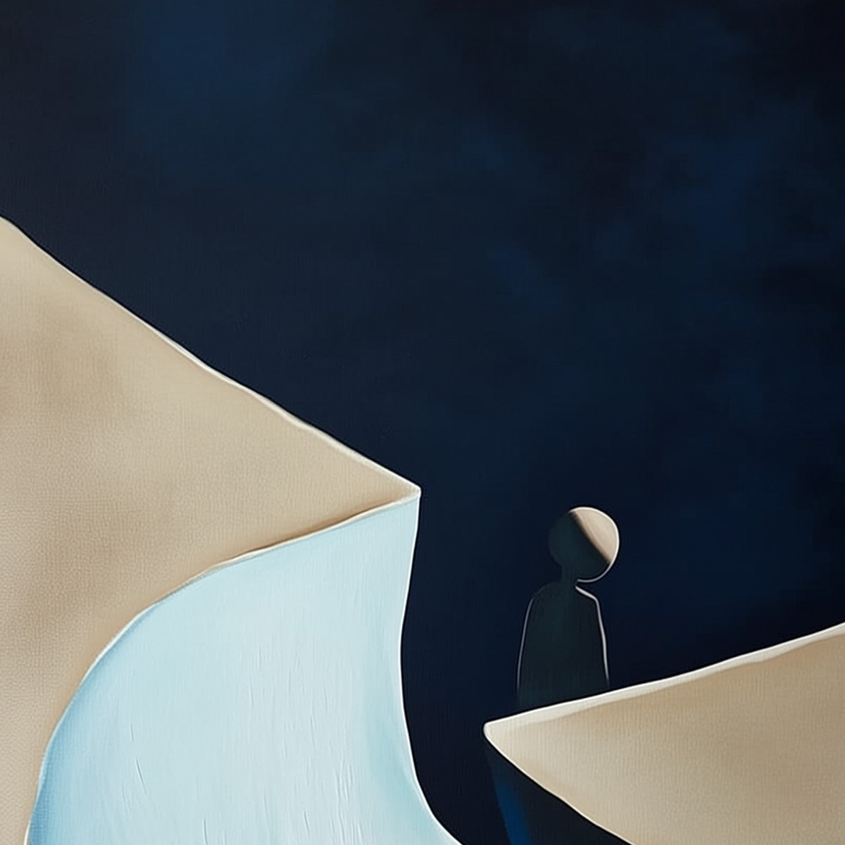 THE CROSSING: Minimalist Abstract Painting of a Figure's Journey