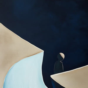 THE CROSSING: Minimalist Abstract Painting of a Figure's Journey