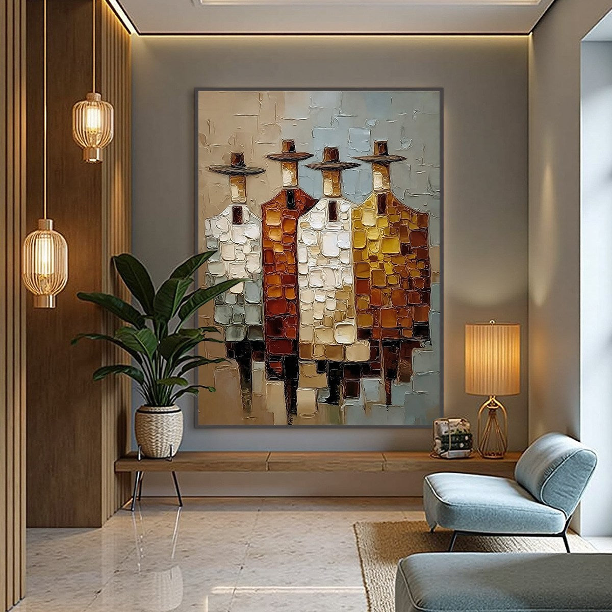 THE FELLOWSHIP: Textured Abstract Figurative Painting of Four Men