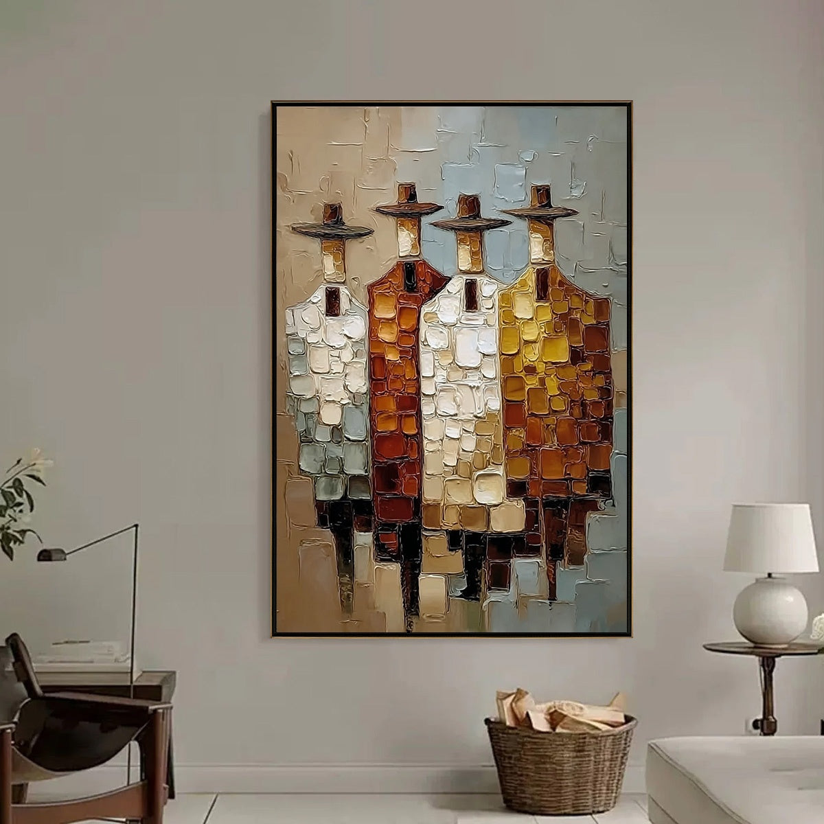THE FELLOWSHIP: Textured Abstract Figurative Painting of Four Men