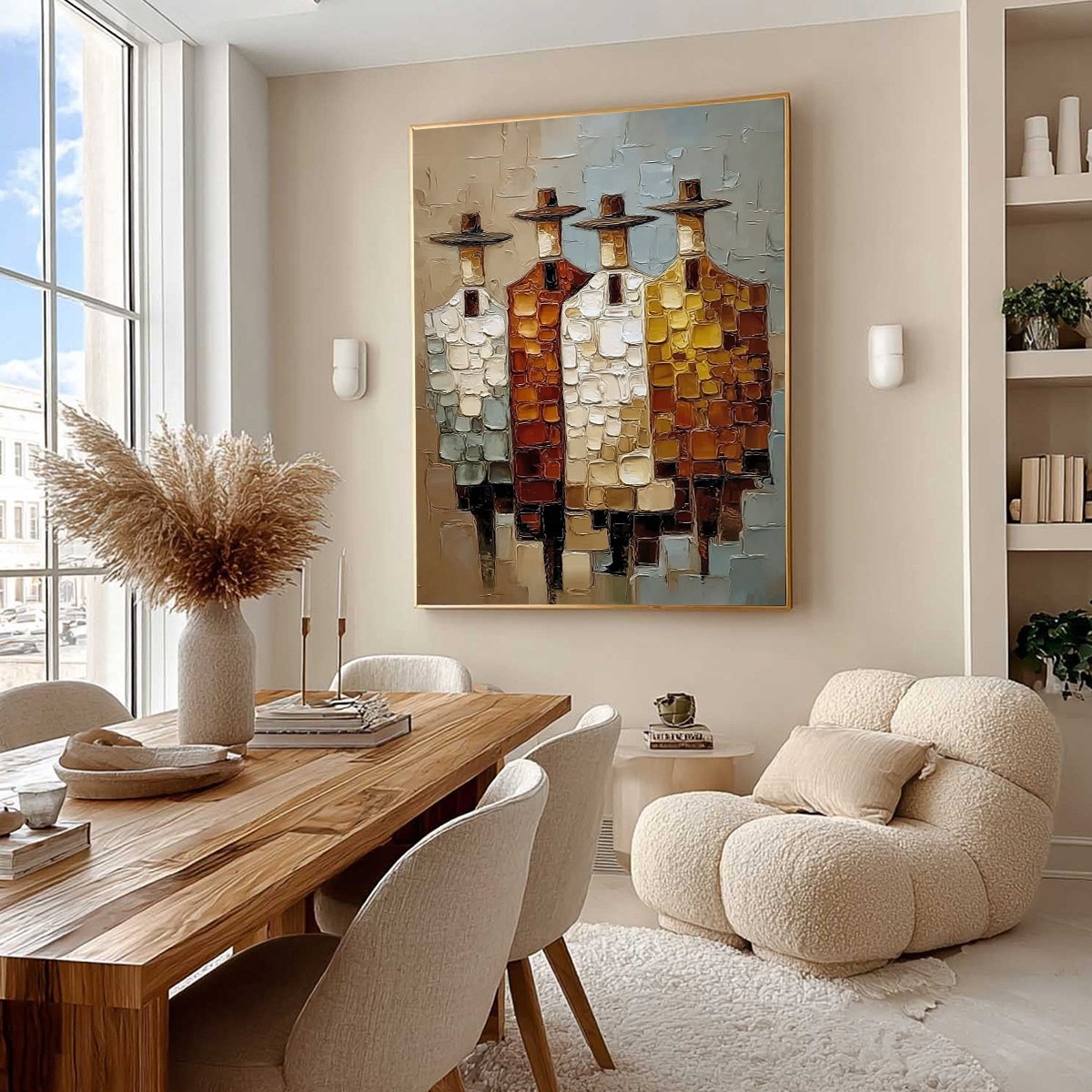THE FELLOWSHIP: Textured Abstract Figurative Painting of Four Men