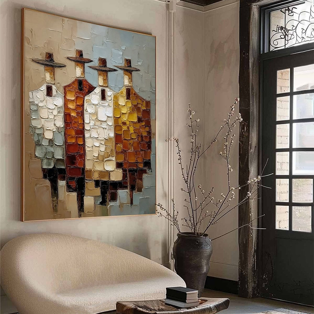 THE FELLOWSHIP: Textured Abstract Figurative Painting of Four Men
