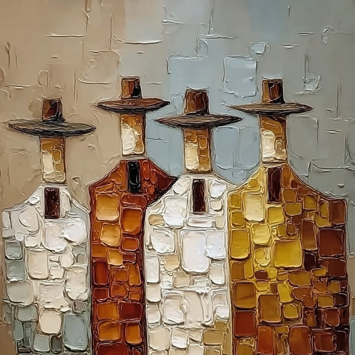 THE FELLOWSHIP: Textured Abstract Figurative Painting of Four Men