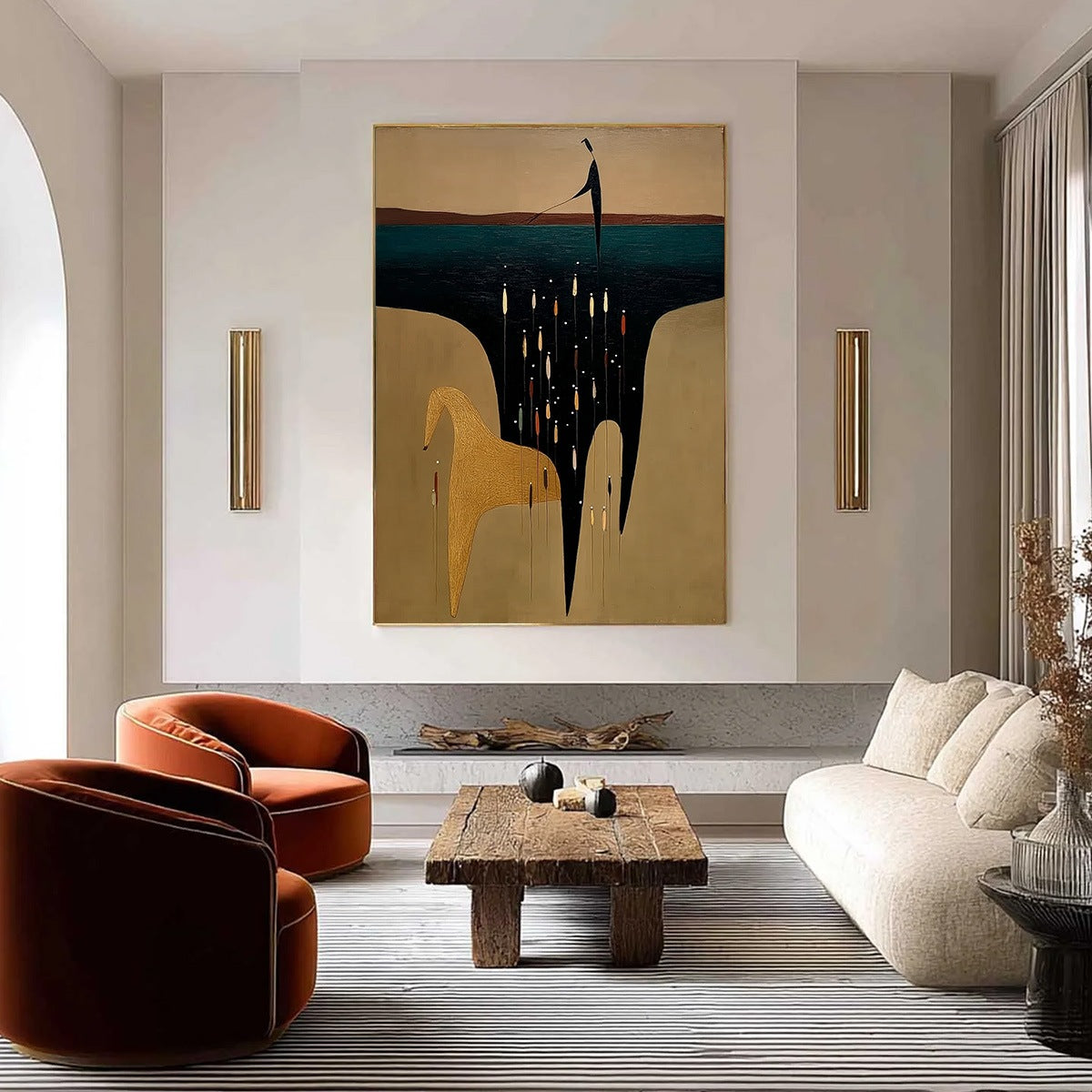 THE FERRYMAN'S PASSAGE: Vertical Abstract Figurative Wall Art