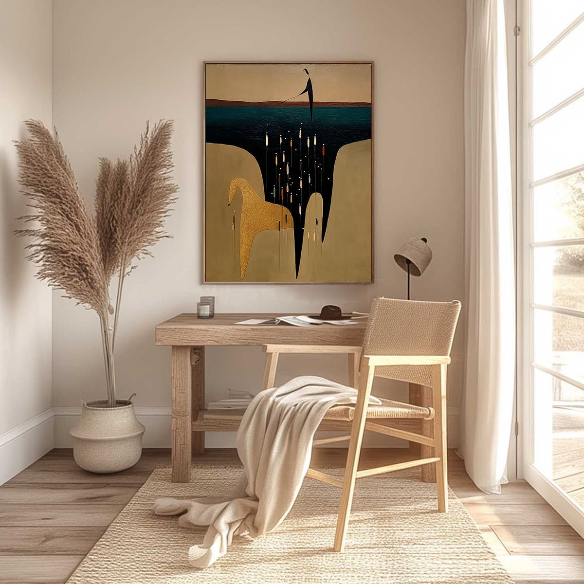 THE FERRYMAN'S PASSAGE: Vertical Abstract Figurative Wall Art