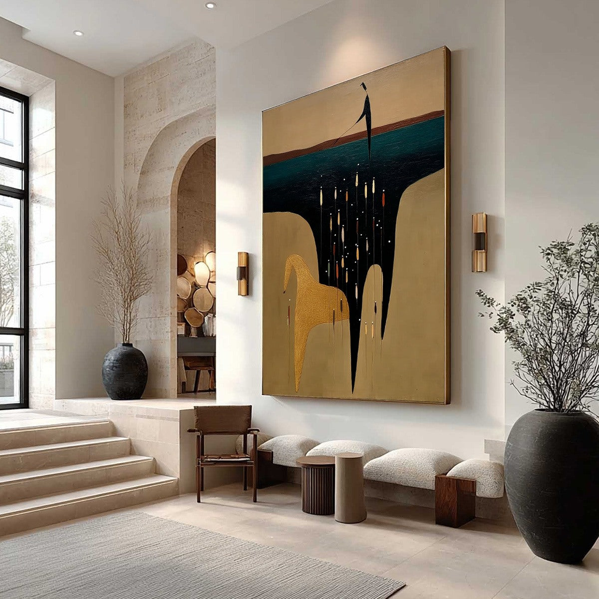 THE FERRYMAN'S PASSAGE: Vertical Abstract Figurative Wall Art
