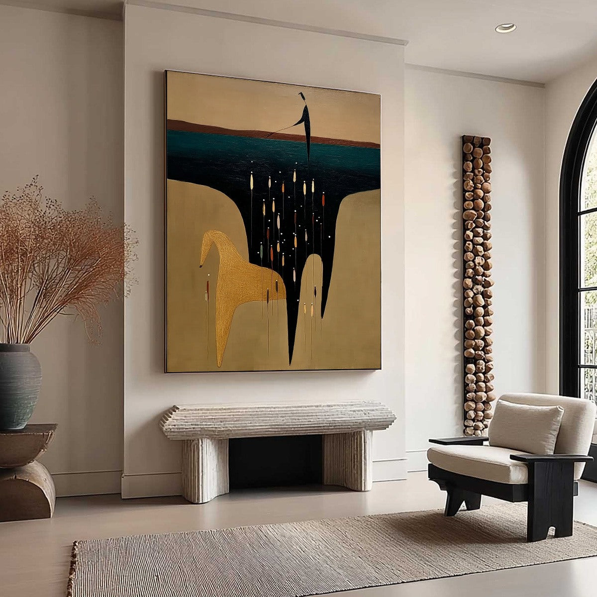 THE FERRYMAN'S PASSAGE: Vertical Abstract Figurative Wall Art