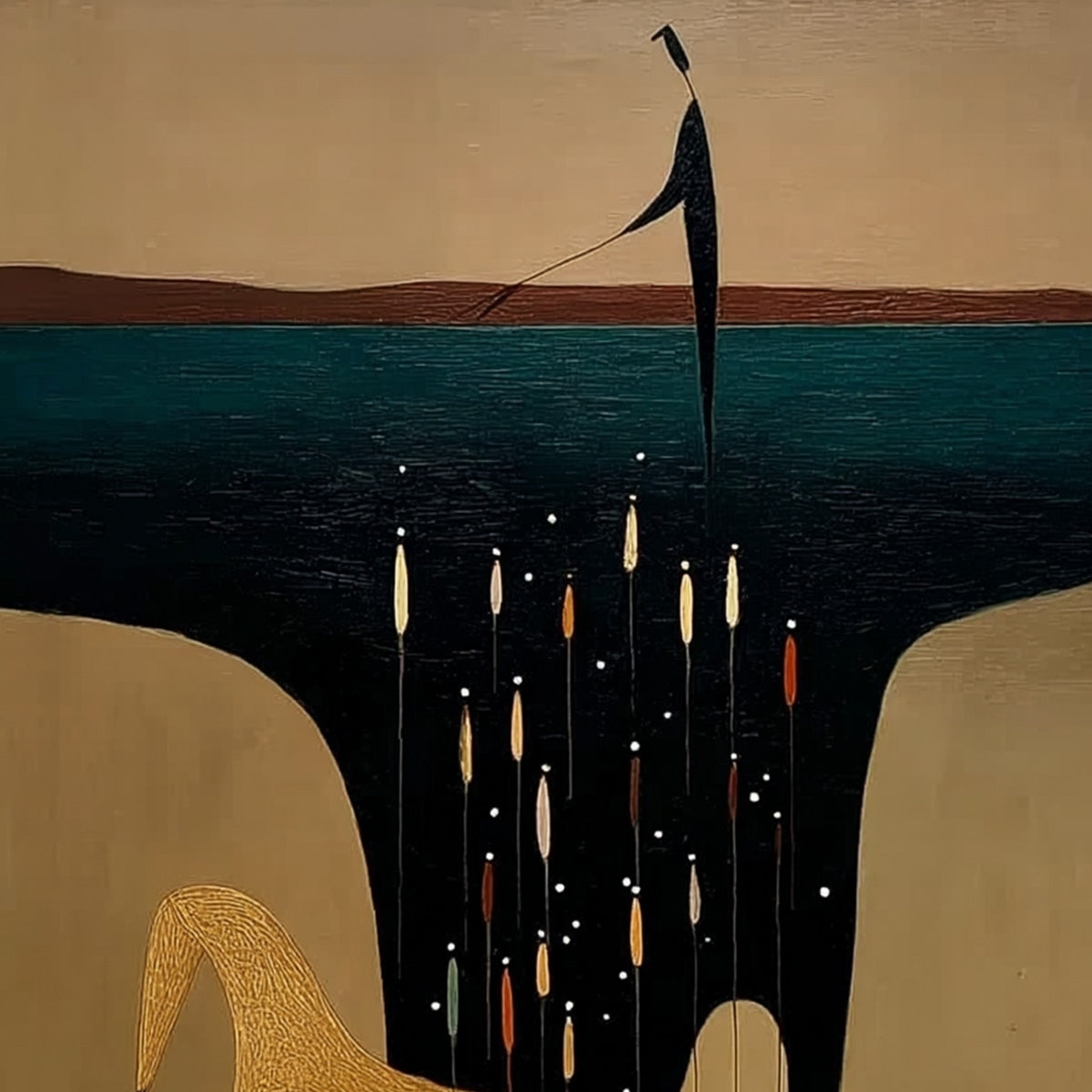 THE FERRYMAN'S PASSAGE: Vertical Abstract Figurative Wall Art