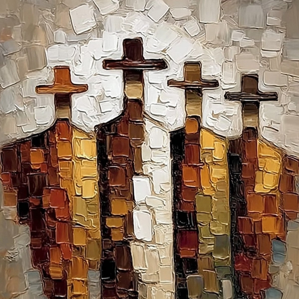 THE FOUR JOURNEYMEN: Abstract Figurative Impasto Palette Knife Painting