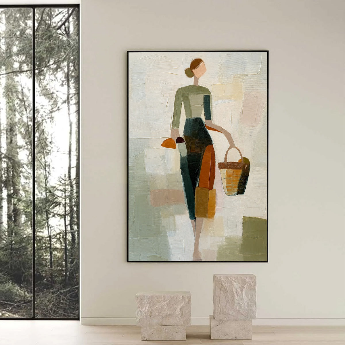 THE GATHERER: Textured Abstract Figurative Painting of a Woman