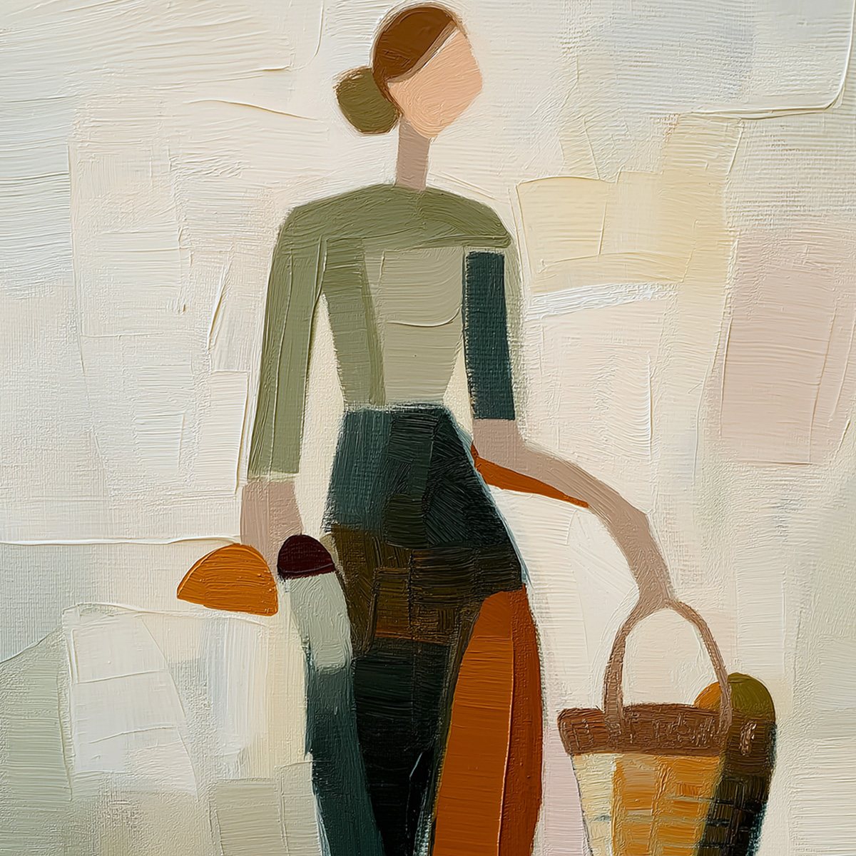 THE GATHERER: Textured Abstract Figurative Painting of a Woman