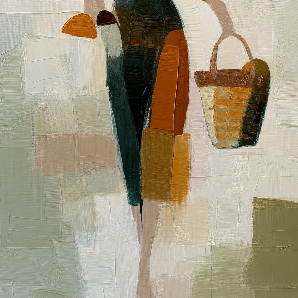 THE GATHERER: Textured Abstract Figurative Painting of a Woman